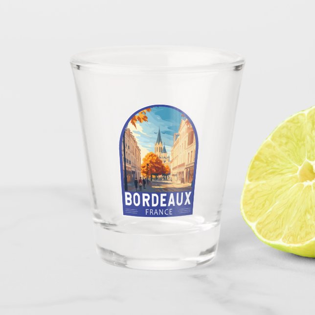 Bordeaux France Travel Art Emblem Shot Glass (Front)