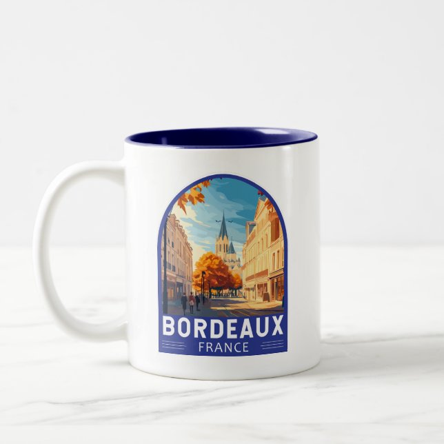 Bordeaux France Travel Art Emblem Two-Tone Coffee Mug (Left)