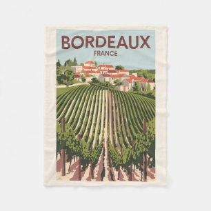 Bordeaux France Vineyard Travel Art Vintage Fleece Blanket