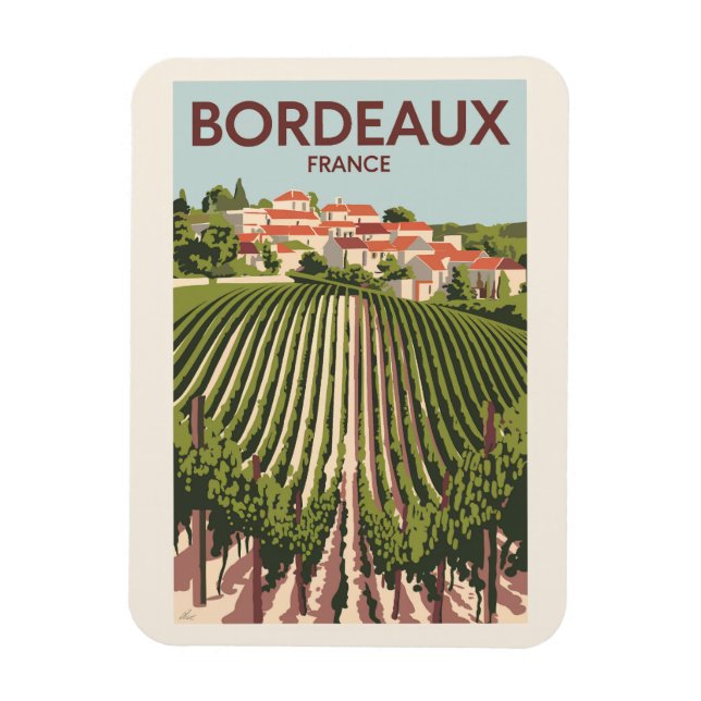 Bordeaux France Vineyard Travel Art Vintage Magnet (Vertical)