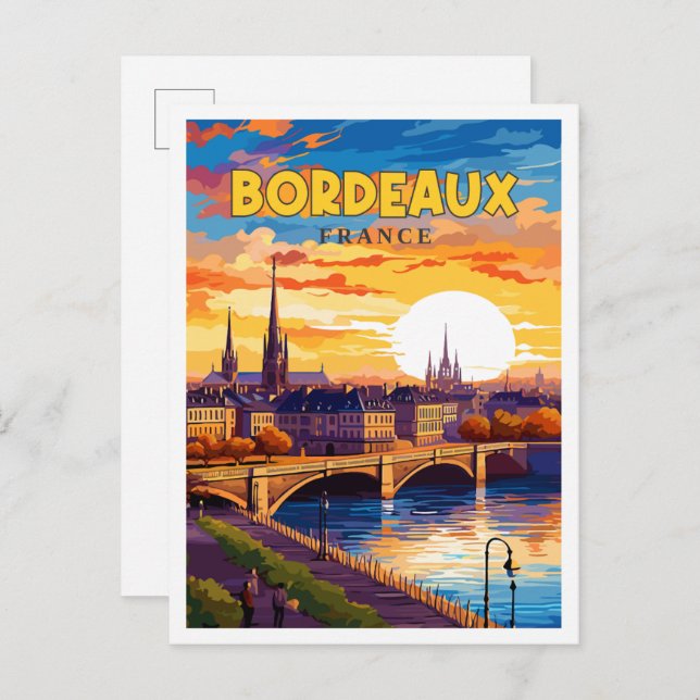 Bordeaux France vintage travel illustration Postcard (Front/Back)