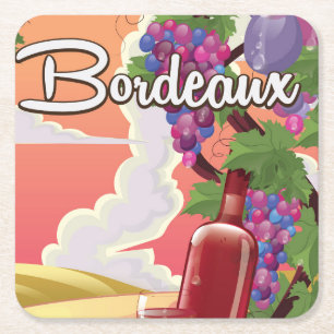 Bordeaux France vintage wine travel poster Square Paper Coaster