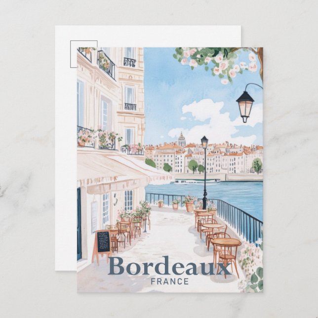 Bordeaux France Watercolor Painting Travel Postcard (Front/Back)