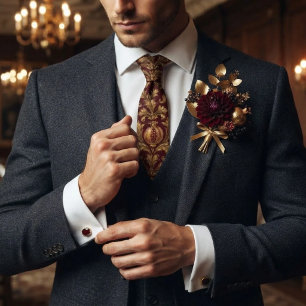 Bordeaux Gold Pomegranate Renaissance Brocade Tie