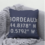 Bordeaux Latitude Longitude Cushion<br><div class="desc">Bordeaux France latitude and longitude map coordinates in modern urban font</div>