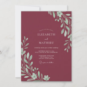 Bordeaux Leafy Wedding Invitation