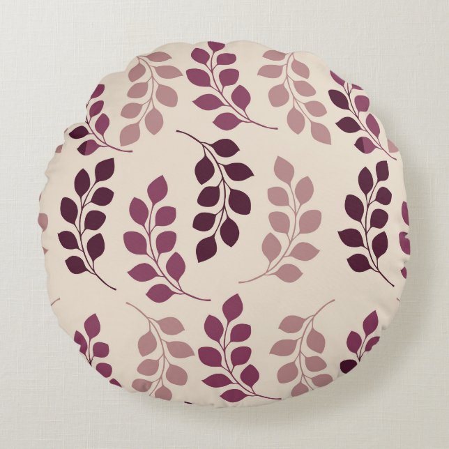 Bordeaux Modern Botanical Japandi Round Cushion (Front)