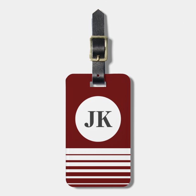 Bordeaux red luggage tag | customisable monogram (Front Vertical)