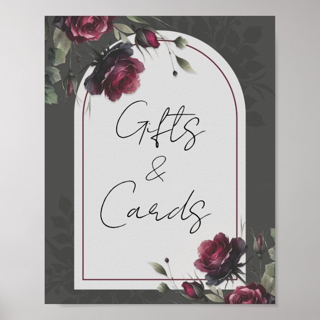Bordeaux Red Roses Floral Gifts & Cards Table Sign (Front)