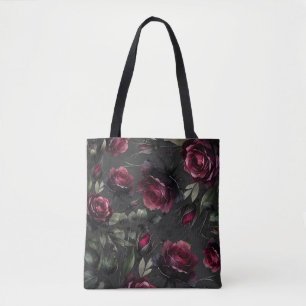Bordeaux Red Roses Shadowy Grey Floral  Tote Bag