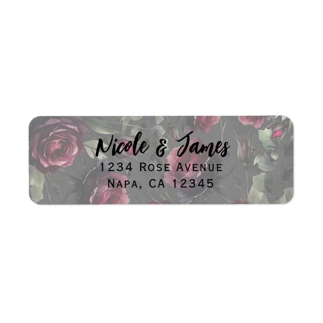 Bordeaux Red Roses Shadowy Grey Floral Wedding (Front)