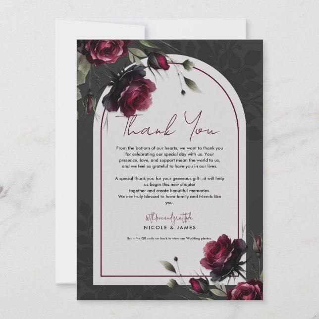 Bordeaux Red Roses Shadowy Grey Floral Wedding Invitation (Front)