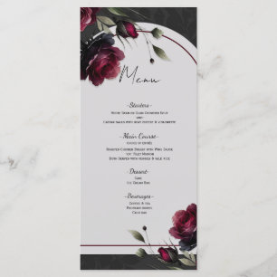 Bordeaux Red Roses Shadowy Grey Floral Wedding Menu