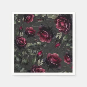 Bordeaux Red Roses Shadowy Grey Floral Wedding Napkin