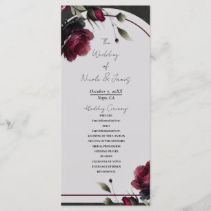 Bordeaux Red Roses Shadowy Grey Floral Wedding Programme