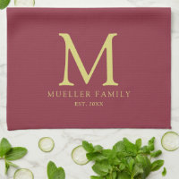 Bordeaux Solid Colour Gold Family Name Monogram