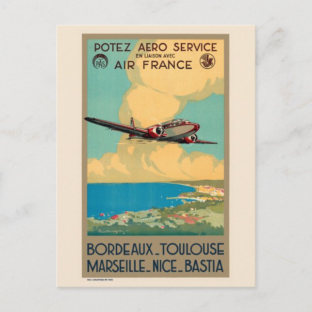 Bordeaux Toulouse Marseille Vintage Poster 1935 Postcard (Front)