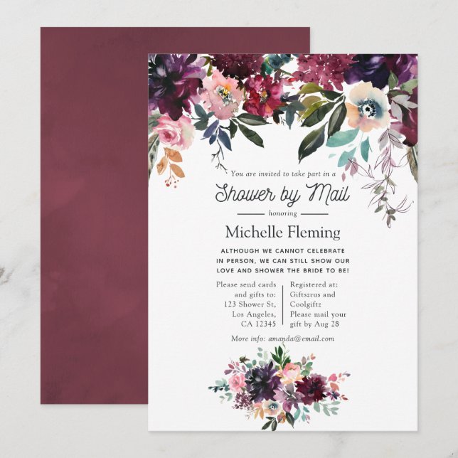 Bordeaux Wine Bridal Shower by Mail Invitation (Front/Back)