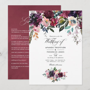 Bordeaux Wine Colour Floral Garden Wedding Invitation