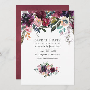 Bordeaux Wine Colour Floral Garden Wedding Save The Date
