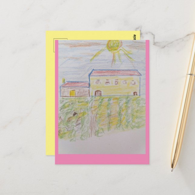 Bordeaux Wine Country Sketch Postcard (Front/Back In Situ)