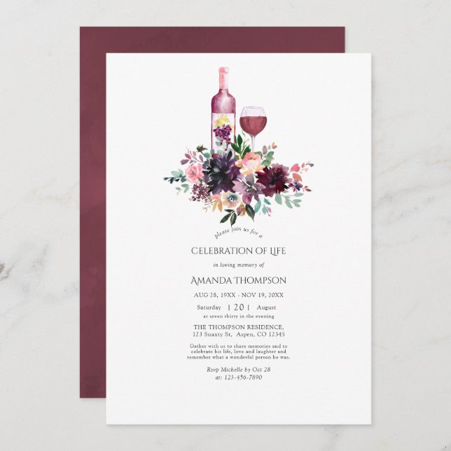 Bordeaux Wine Tasting Celebration of Life Photo Invitation (Front/Back)