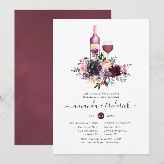 Bordeaux Wine Tasting Wedding Rehearsal Dinner Invitation (Front/Back)