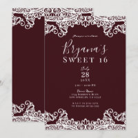 Bordeaux Wine White Lace Elegant Sweet 16 Party  