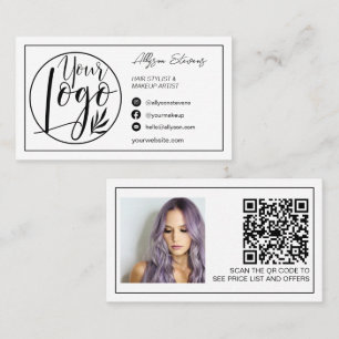 Border black white hair makeup photo logo qr code business card