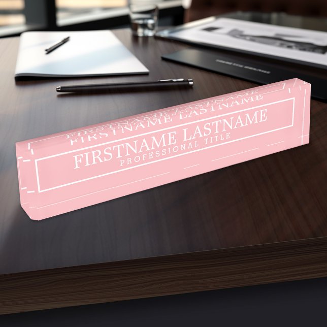 Border Blush Pink Basic Name & Professional Title Nameplate (Personalized Name Plate - Executive and Professional Designs)