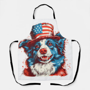 Border colie with an American flag hat Apron