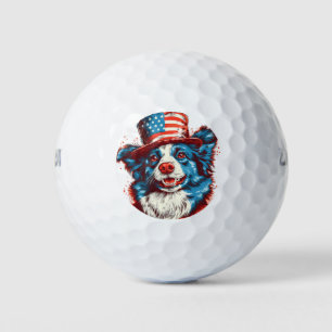 Border colie with an American flag hat Golf Balls