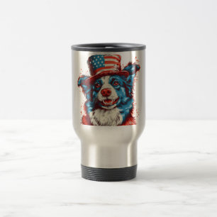 Border colie with an American flag hat Travel Mug
