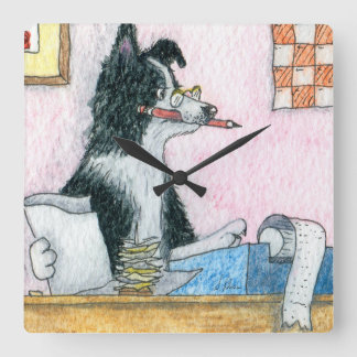 Border Collie Accountant Square Wall Clock