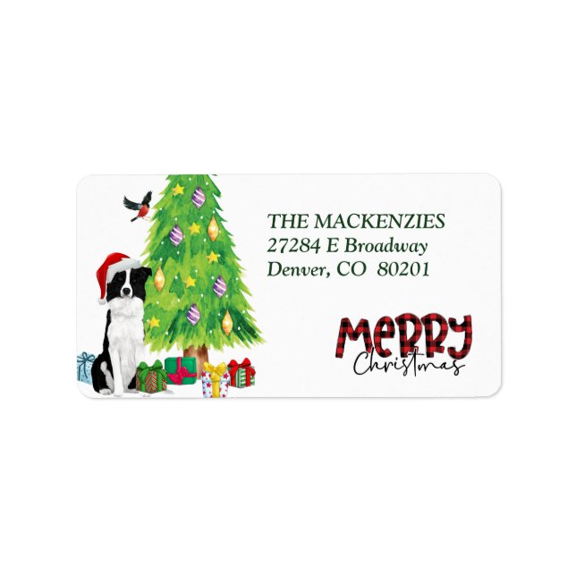 Border Collie and Christmas Tree Return Address Label (Front)