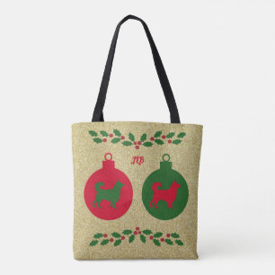 Border Collie and Holly Christmas Tote Bag