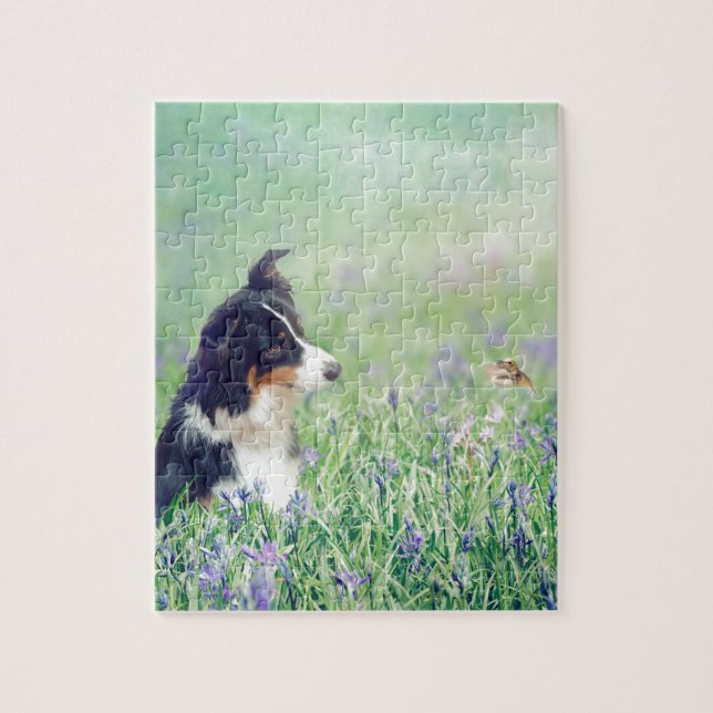 Border Collie and Hummingbird Jigsaw Puzzle (Vertical)