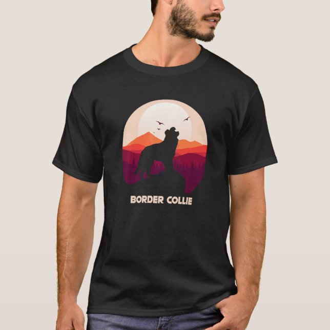 Border Collie and Mountain Premium T-Shirt (Front)