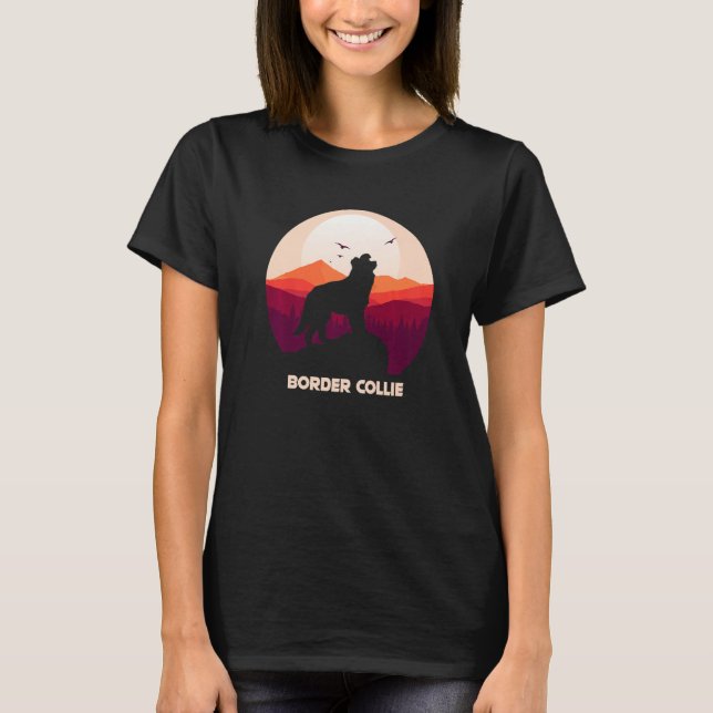 Border Collie and Mountain Premium T-Shirt (Front)