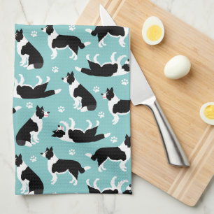 Border Collie and Paw Print Tea Towel