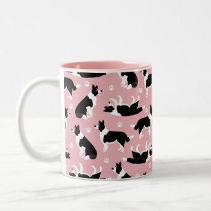 Border Collie and Paw Print Two-Tone Coffee Mug