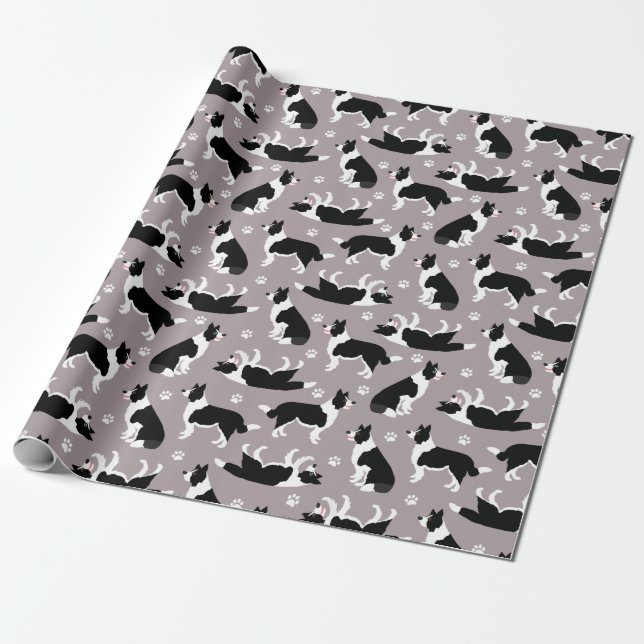 Border Collie and Paw Print Wrapping Paper (Unrolled)