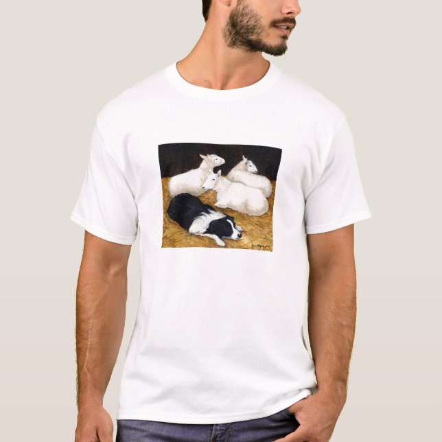 "Border Collie and Sheep" Dog Art T-Shirt (Front)