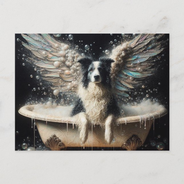Border Collie Angel in the Bubblebath Postcard (Front)