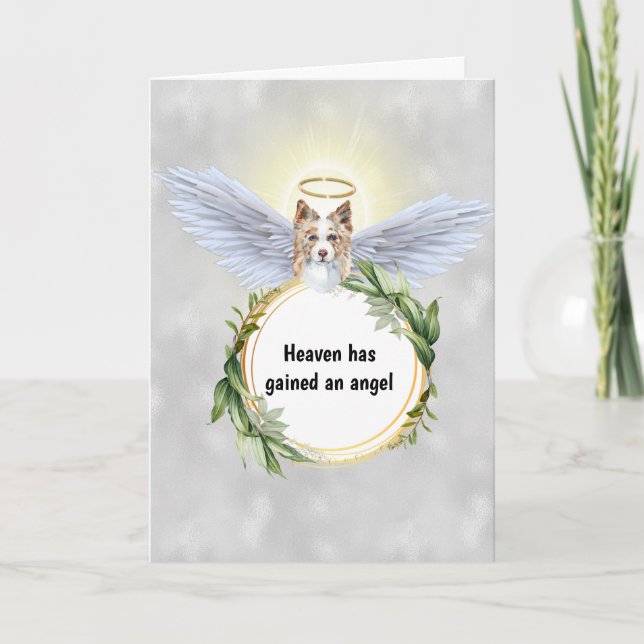 Border collie angel wings halo wreath heaven card (Front)