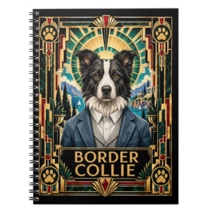 Border Collie, Art Deco Dog Notebook