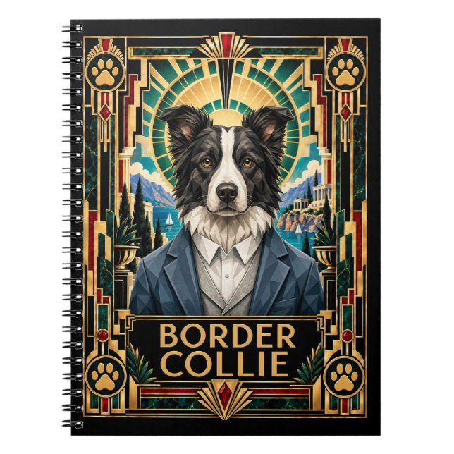 Border Collie, Art Deco Dog Notebook (Front)