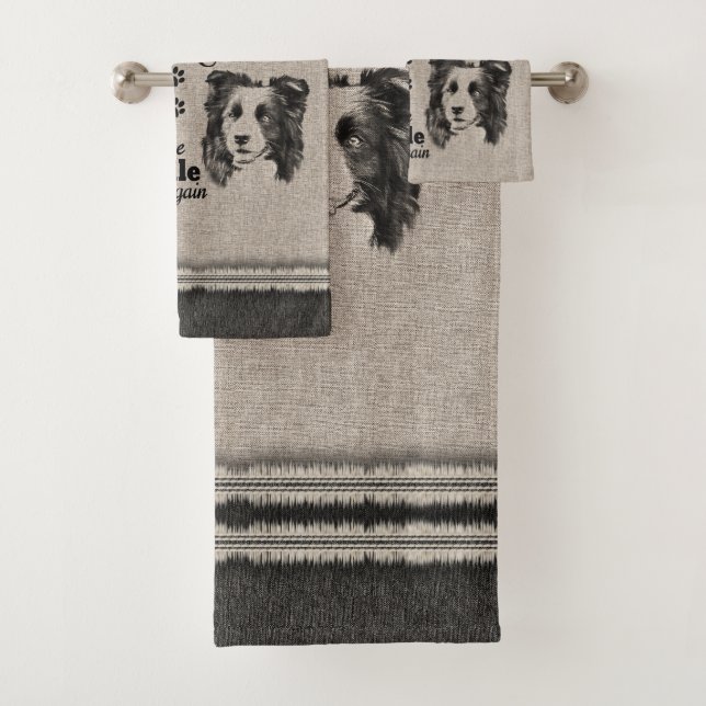 Border Collie art when everything fails quote Bath Towel Set (Insitu)