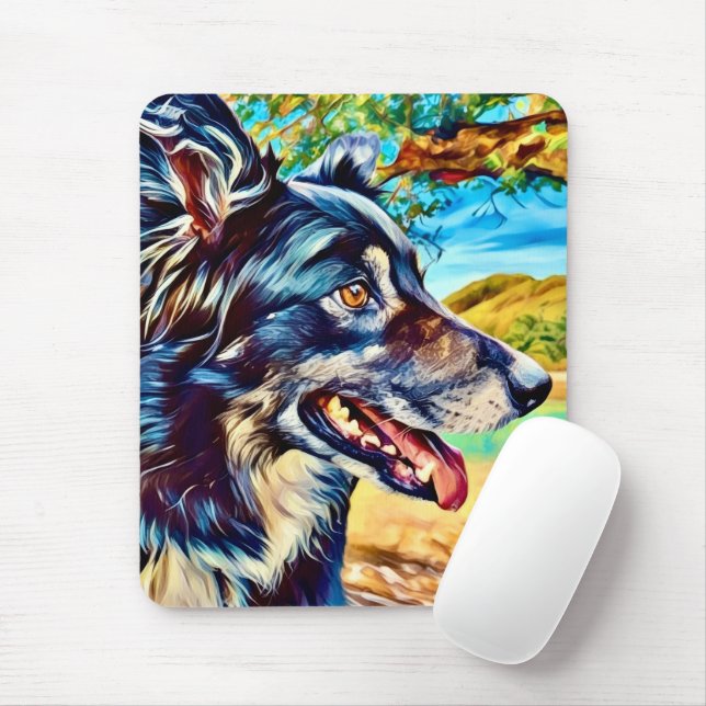 Border Collie Artistic Portrait Scenic Landscape Mouse Mat (With Mouse)