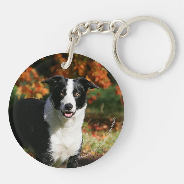 Border Collie Autumn Standing Key Ring (Back)